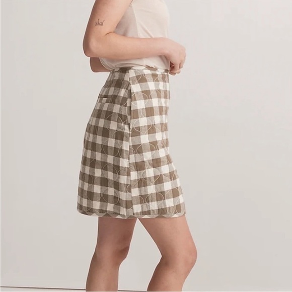 Madewell Green White Gingham Check Button Front Quilted Mini Skirt NWT Size 16 - Picture 2 of 12